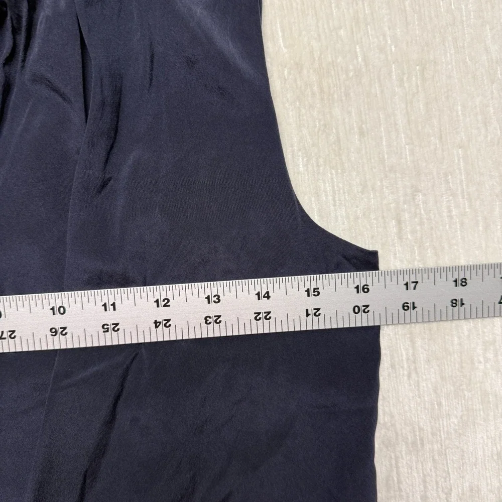Tory Burch Silk Blouse Top Women 2 Navy Blue Sleeveless Ruffle Career Elegant
